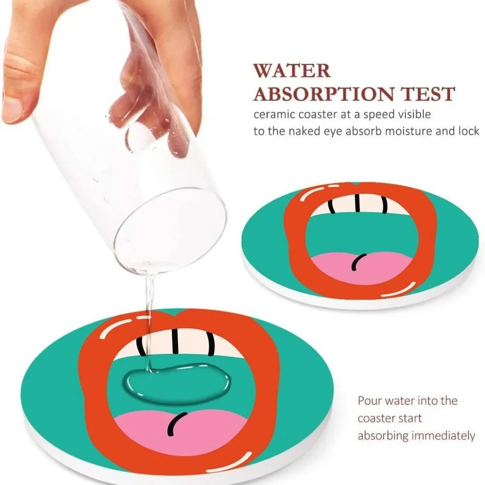 Table Coaster for Drinks Set of 6, Cute Funny Vintage Music Retro Geometric Coff